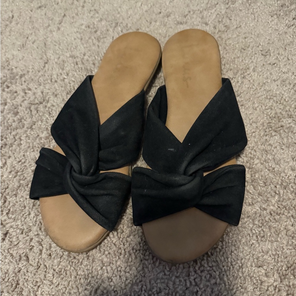 Lulu's Black Bow Slide Sandals